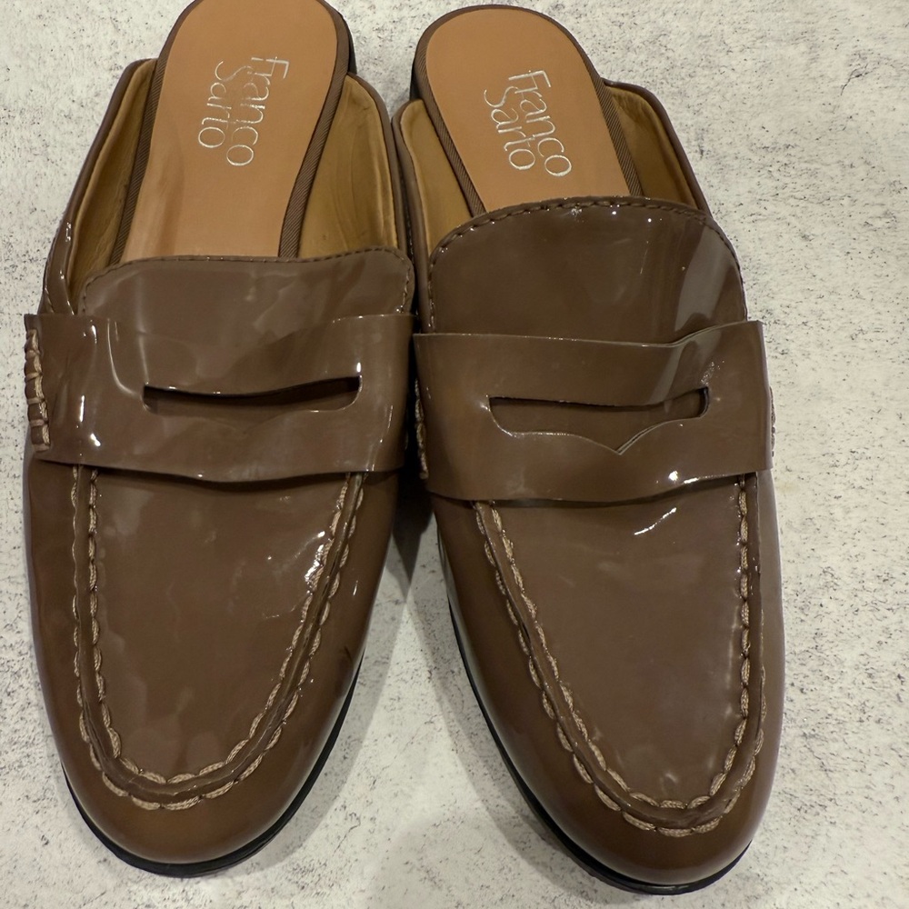 Franco Sarto Tan Patent Loafer Mules